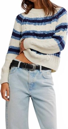 Free People Frankie Cable Striped Pullover In Ivory Combo