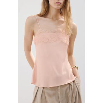 Mango Lace Trim Satin Camisole in Pink at Nordstrom, Size Medium