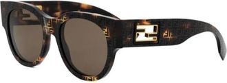 Fendi Ronde Baguette Havana Zonnebril - unisex - Zonnebrillen - Bruin - 53 MM - Accessoires