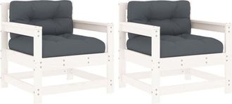 vidaXL Sillones De Jard&iacute;n Con Cojines 2 Uds Madera Maciza Pino Blanco Vidaxl