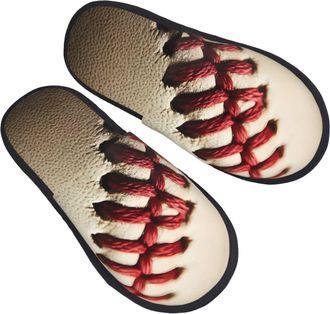 Generic Fluffy Slippers Vintage Baseball Pattern Slippers Warm Plush House Slipper For Winter Guest Party L