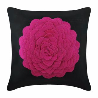OEM Funda De Almohada De 22x22 Pulgadas, Gamuza Sint&eacute;tica Rosa, Fieltro 3d, Aplique De Flor De Origami Rojo P&uacute;rpura, Estampado Floral En Rosa Magenta