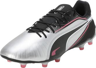 Puma Unisex King Match FG/AG Soccer Shoe, Silver Black-Sun Struck White, 7.5 UK