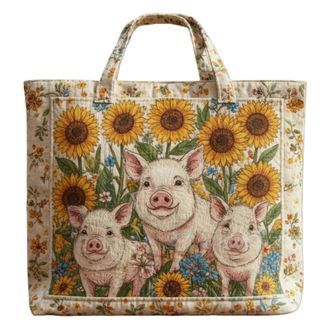 Generic Vintage Quilted Tote Bag,Cute Animals Print Cotton Shoulder Bag,Canvas Book Print Shoulder Bags for Vacation Shopping