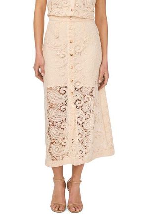 CeCe by Cynthia Steffe Paisley Lace Button Front Midi Skirt in Natural at Nordstrom, Size Xx-Small