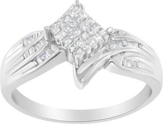 House of Brilliance 10K White Gold 1/3 Cttw Diamond Bypass Style Cocktail Ring at Nordstrom, Size 4