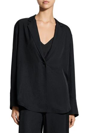 Theory Washed Twill One-Button Blazer Shirt in Black at Nordstrom, Size X-Large