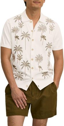 Brooks Brothers Emroidered Full Button Cotton Cardigan in Palms Motif Beige at Nordstrom, Size X-Large