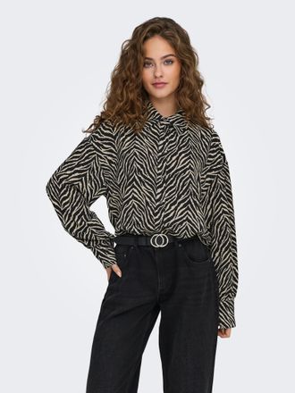 Only Hemdbluse ONLY ONLKATTY LIFE L/S LOOSE SHIRT PTM, Damen, Gr. S (36), schwarz (schwarz aop:katty animal), Web, Obermaterial: 100% Polyester, bedruckt, 
