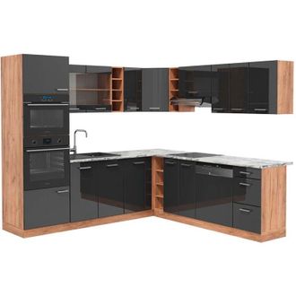 Vicco Cocina Esquinera R-line, Antracita Brillo Intenso/roble Dorado El&eacute;ctrico, 237 X 247 Cm, Et M&aacute;rmol