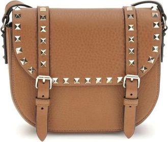Valentino Garavani Tassen, Dames, Beige, ONE Size, Leer, Studded Messenger Schoudertas