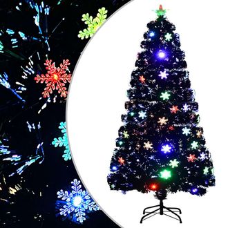 vidaXL &Aacute;rbol De Navidad Copos De Nieve Led Fibra &Oacute;ptica Negro 120 Cm Vidaxl
