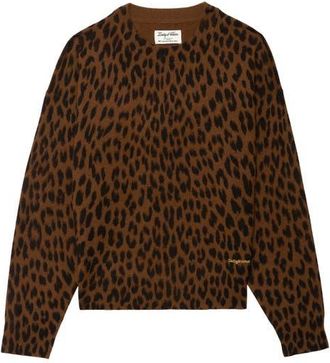 Zadig&Voltaire Soulo Leopard Print Wool & Cashmere Sweater in Caramel at Nordstrom, Size X-Small
