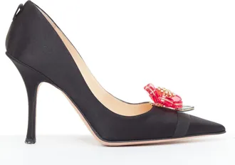 Jimmy Choo London Entice satin grosgrain flower brooch pumps