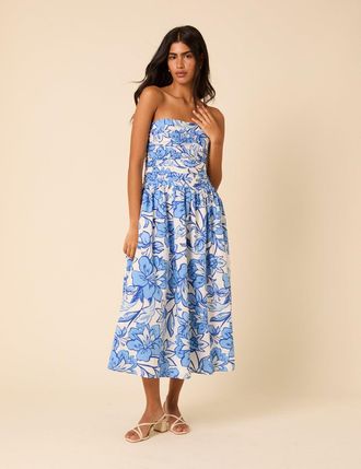 Nobody's Child Blue Floral Bandeau Felicity Midi Dress