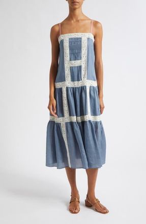 Veronica Beard Mazarine Lace Trim A-Line Dress in Blue Steel at Nordstrom, Size 12