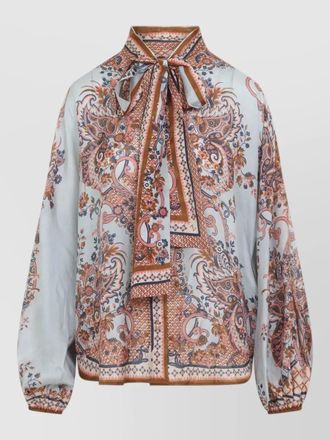 Zimmermann silk printed tie neck blouse