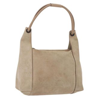 Gucci Vintage Handbag Suede Beige Suede Handbag (Pre-Owned)