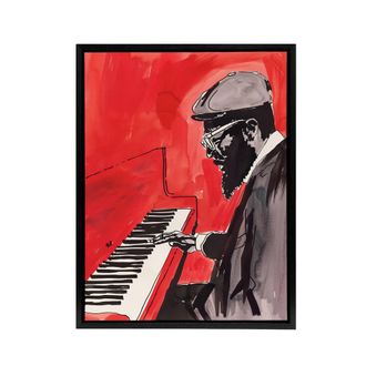 Artery8 Thelonious Monk Jazz Piano Music Framed Canvas Wall Art Print in Red | Size: W24 x H32