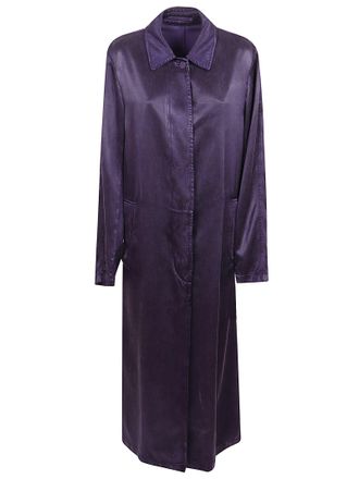 Dries Van Noten Long Relaxed Coat with Reflective Satin Finish