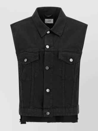 Haikure ryder vest collared neck frayed edges pockets