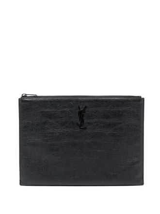 Saint Laurent 2020 Croc Embossed Leather Monogram clutch bag - Zwart