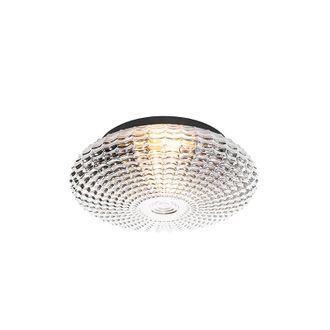 QAZQA Qazqa Cl&aacute;sico/antiguo Plaf&oacute;n Cl&aacute;sico Negro Con Cristal Ahumado 35 Cm Ip44 - Nohmi Vidrio /acero Redonda Adecuado Para Led Max. 2 X 60 Watt
