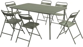 Sweeek Set mesa de jard&iacute;n bistr&oacute; de acero con 6 sillas plegables, 160cm