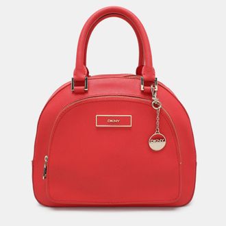 DKNY Dkny Red Leather Front Dome Satchel