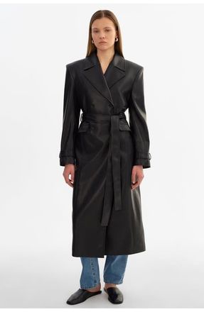 LaMarque Iolanthe | Faux Leather Trench Coat in Black at Nordstrom, Size Xx-Small