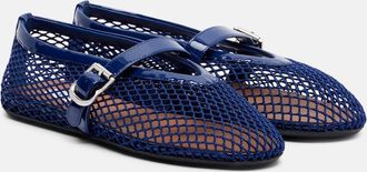 Alaia Alaïa Leather-trimmed fishnet ballet flats