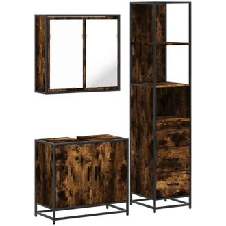 vidaXL Set De Muebles Ba&ntilde;o 3 Pzas Madera Contrachapada Roble Ahumado Vidaxl