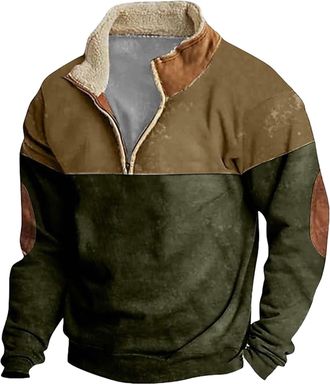 Generic Mens For Sweatshirts Vintage Fleece Jacket Tactical Half Zip Jumper Long Sleeved Jacket Pullover Combat Outdoor Casual Loose Fit Sportwear For Autumn 