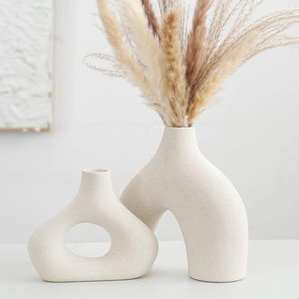 OEM Juego De 2 Jarrones De Cer&aacute;mica Beige - Para Decorar La Sala De Estar, Bodas, Cenas, Mesas, Fiestas, Oficinas Y Dormitorios