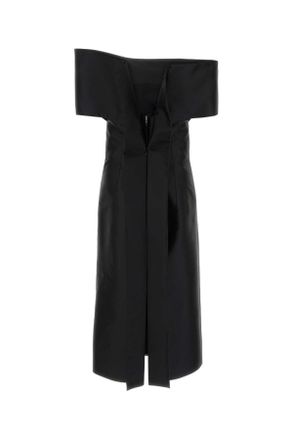 Jil Sander Off-Shoulder Taffeta Dress - Black