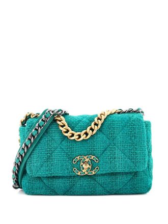 Chanel 19 Flap Bag Quilted Tweed Medium crossbody bag - Blauw