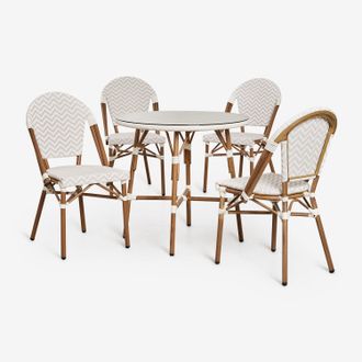 Sklum Set De Mesa Redonda &Oslash;80 Cm Y 4 Sillas De Comedor Apilables En Aluminio Brielle Bistro Sklum