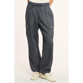 Cinq &agrave; Sept Crislin Linen & Cotton Cargo Jogger in Navy/ivory at Nordstrom, Size X-Small