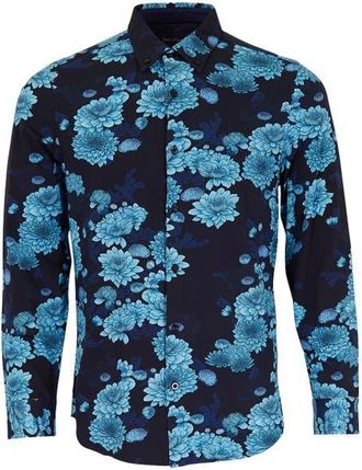 Lords of Harlech Sawyer Knit Button-Up Shirt in Serious Floral Navy at Nordstrom, Size Xx-Large