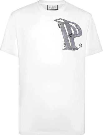 Philipp Plein T-shirt Ronde Hals SS Wire Frame - Heren - T-shirts - Wit - 5XL - Katoen - Tops