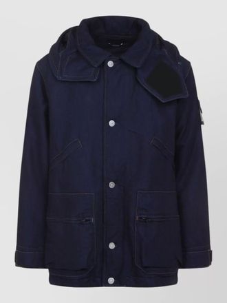 Stone Island long cotton denim hooded parka coat