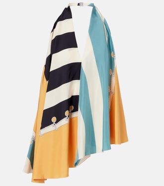 Loewe Printed asymmetric halterneck silk top