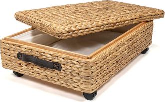 Happimess Chett Minimalist Hand-Woven Hyacinth/Wood Underbed Storage Bin with Wheels and Handles in Natural at Nordstrom