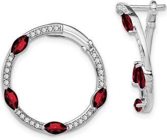 Diamond2Deal 14k White Gold Garnet and Diamond Hoop Earrings