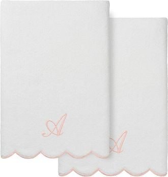Linum Home Textiles 100% Turkish Cotton Adornia Scallop 2Pc Personalized Bath Towel Set