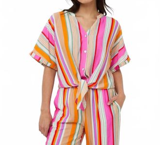 Esqualo Birit Knot Striped Blouse In Multicolor