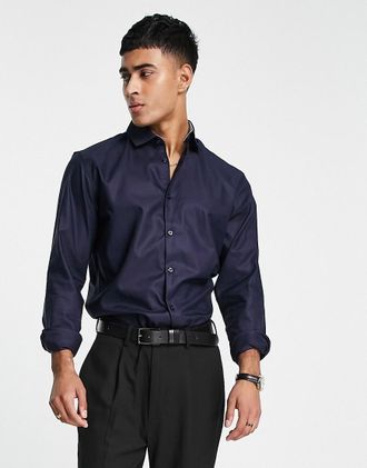 Selected slim fit easy iron smart shirt in navy
