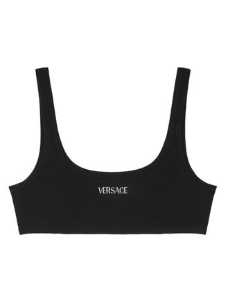 Versace embroidered-logo top - Black