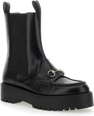 Gucci Womens Black Ankle Boots With Horsebit Calf