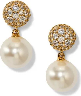 Nadri Pav&eacute; Stone and Imitation Pearl Double Drop Earrings in Gold at Nordstrom